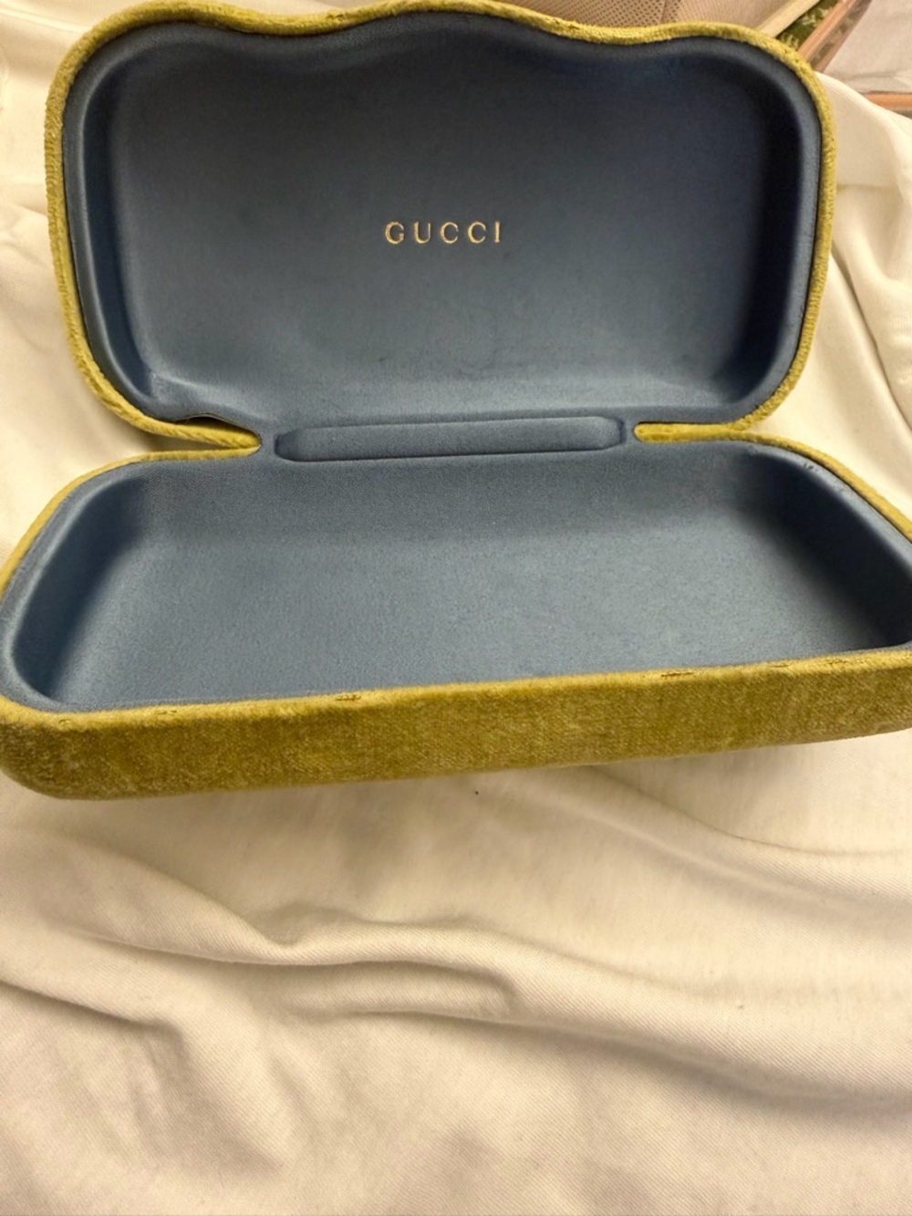Gucci Olive Green Velvet Eyewear Case with Blue Interior